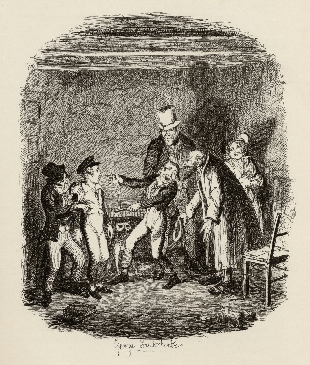 استقبال أوليفر من فاجين والأولاد ، من "مغامرات أوليفر تويست" بقلم تشارلز ديكنز (1812-70) 1838 ، نشره تشابمان أوند هول ، 1901 بواسطة جورج كروكشانك