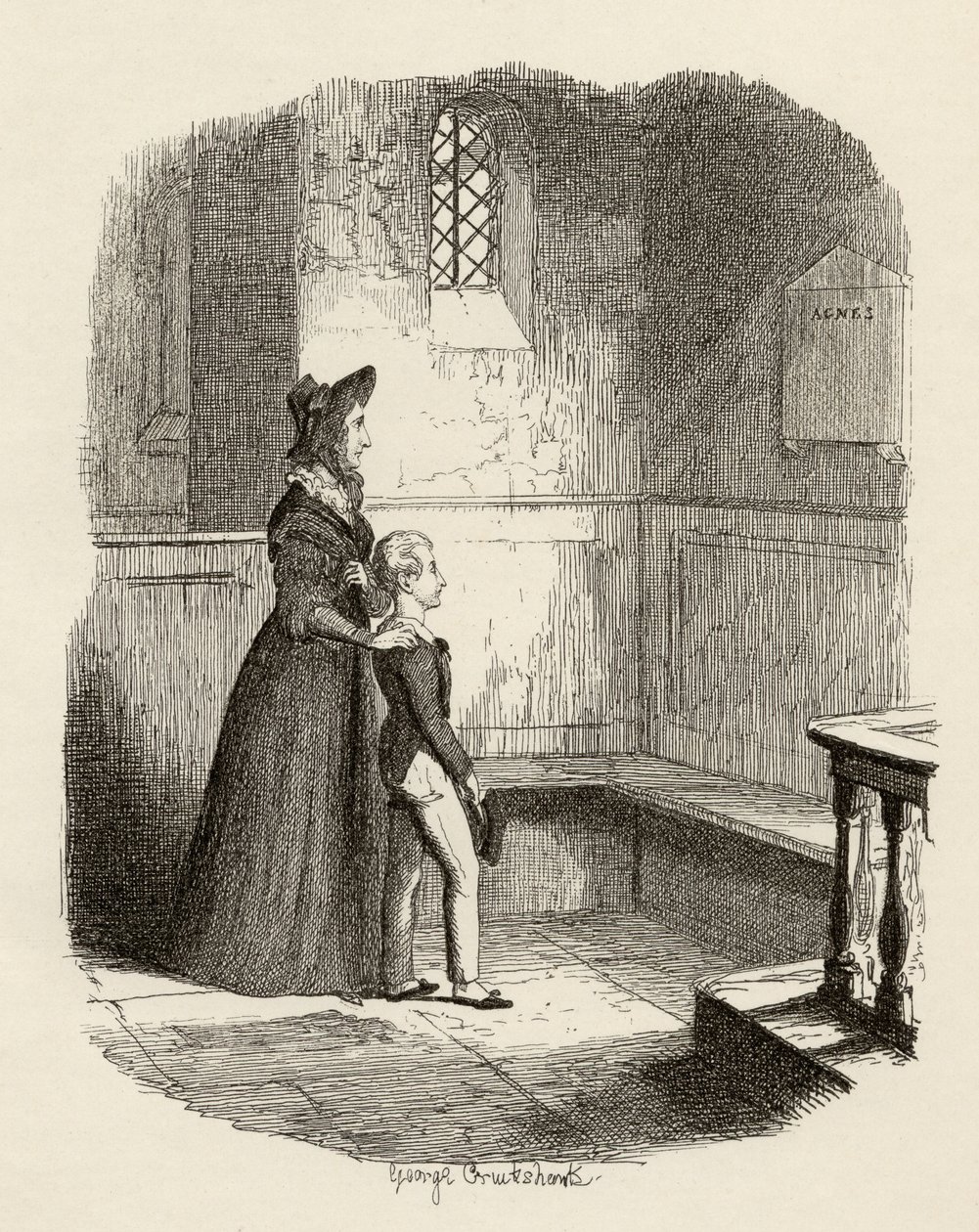 روز مايلي وأوليفر ، من "مغامرات أوليفر تويست" بقلم تشارلز ديكنز (1812-70) 1838 ، نشره تشابمان أوند هول ، 1901 بواسطة جورج كروكشانك