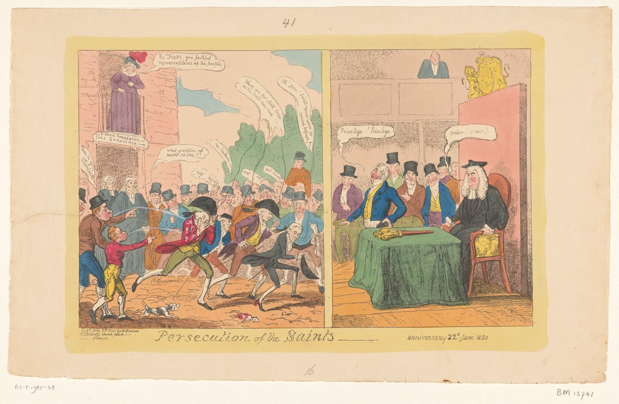 رسم كاريكاتوري عن السياسة المحلية الإنجليزية ، 1820 اضطهاد القديسين بواسطة جورج كروكشانك