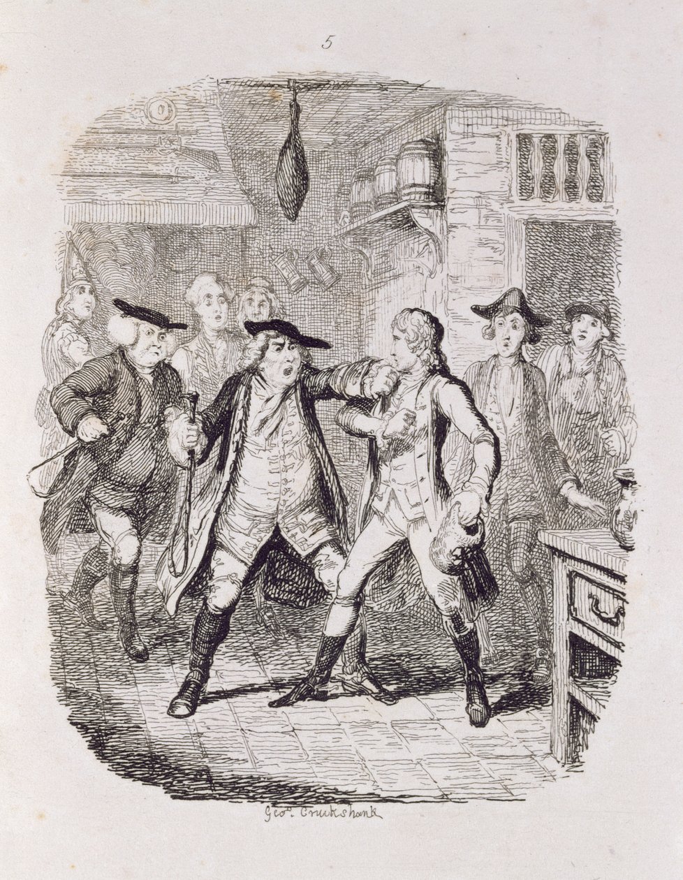 Squire Western Seizing Jones في Upton ، من "Tom Jones ، The History of a Foundling" ، منقوش بواسطة الفنان ، رسم توضيحي من "أعمال هنري فيلدنج" ، الحانة. هنري ج.بوهن ، 1853 بواسطة جورج كروكشانك