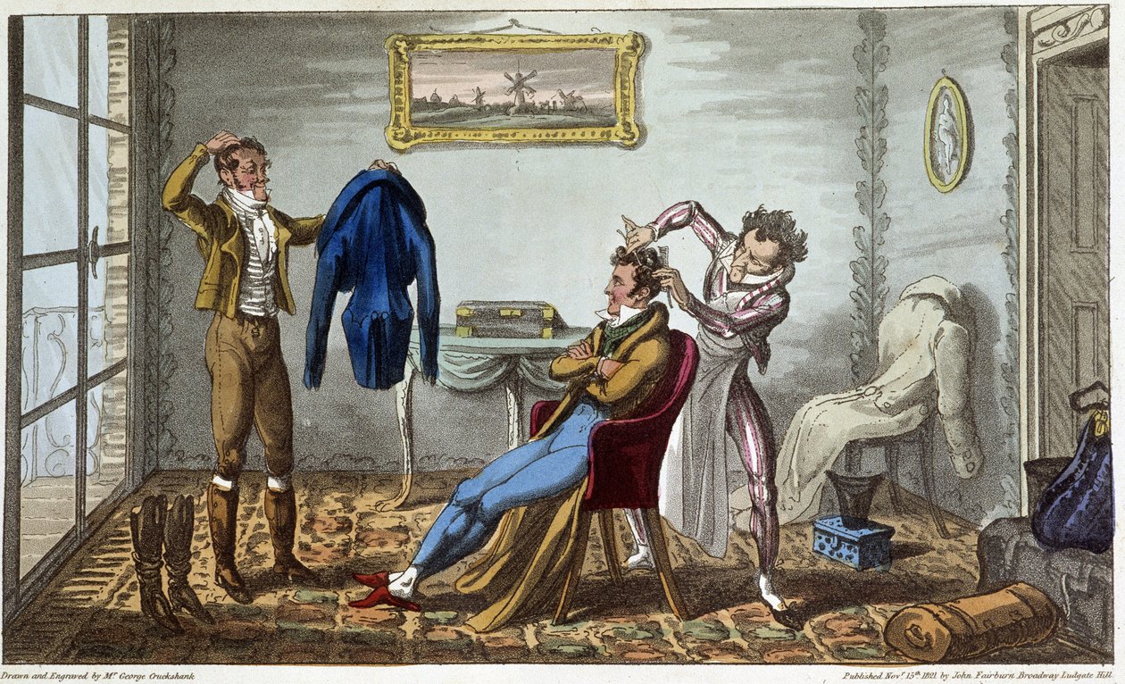 Tailleur et coiffeur à domicile - في "" Life in Paris "بقلم David Carey، ill. بقلم جورج كروكشانك ، أد. فيربورن ، لندن بواسطة جورج كروكشانك