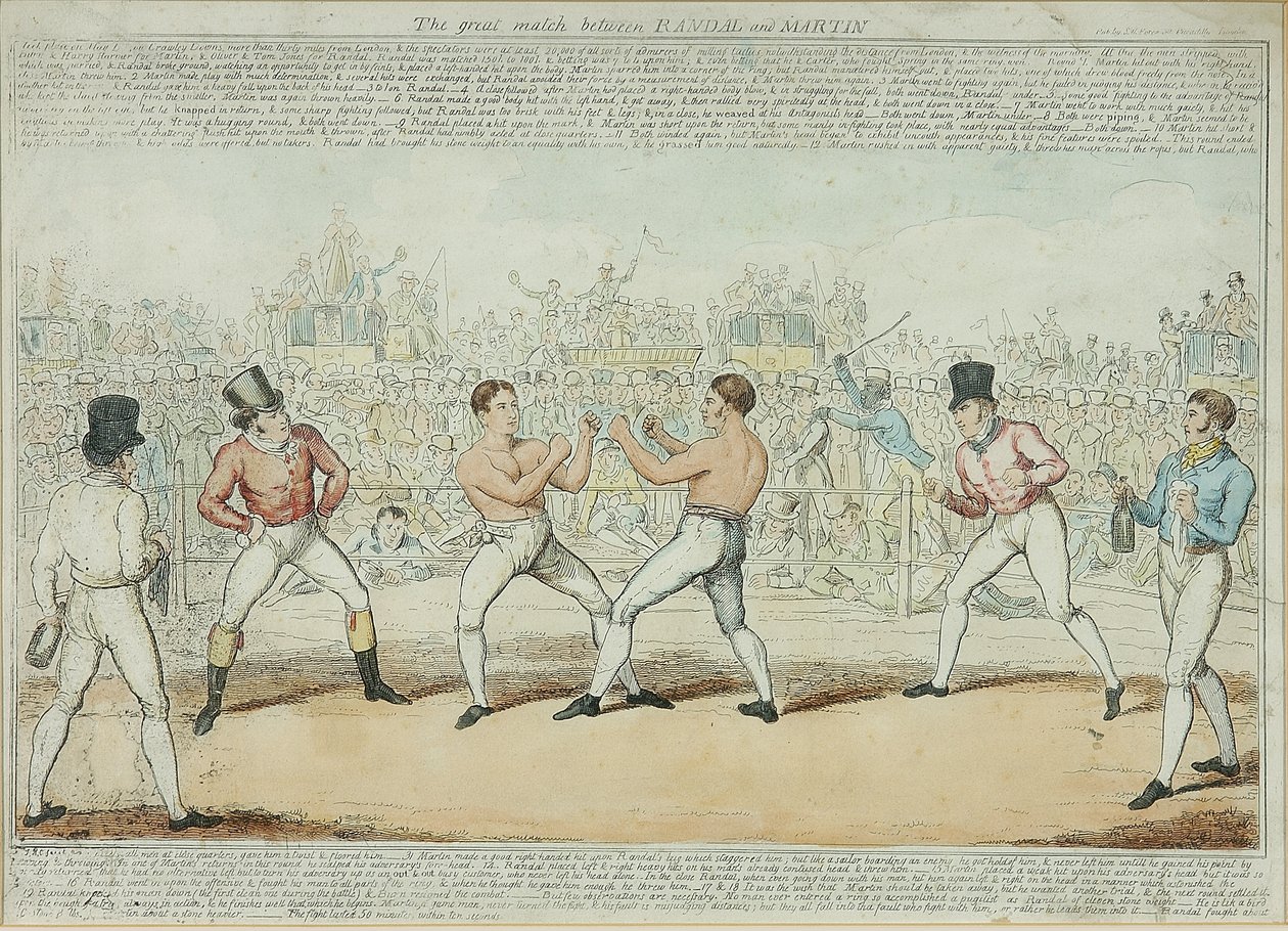 The Great Match Between Randall and Martin (coloured engraving) بواسطة جورج كروكشانك