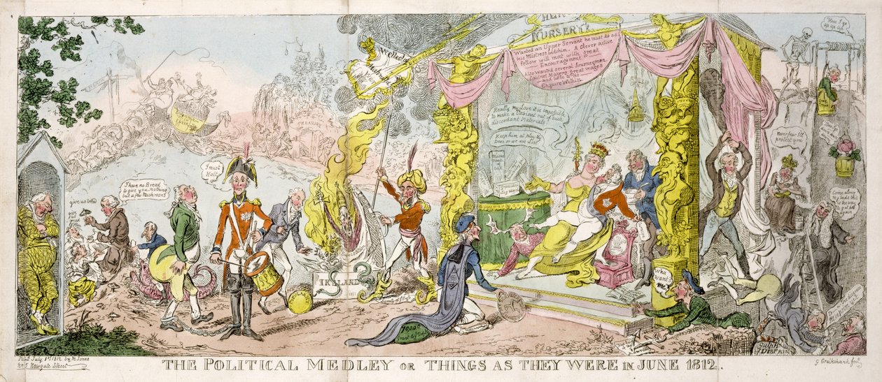 "The Political Medley" أو "الأشياء كما كانت في يونيو 1812" ، حانة. 1812 بواسطة جورج كروكشانك