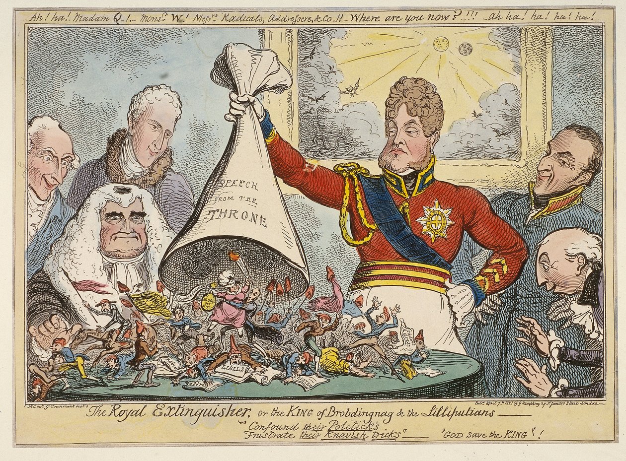 المطفأة الملكية ، أو ملك Brobdingnag & Lilliputians ، 1821 بواسطة جورج كروكشانك