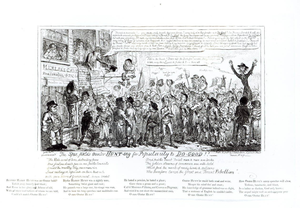 سبا فيلدز خطيب خطيب البحث عن الشعبية لفعل الخير !! ، حانة. بقلم J. Sidebotham ، 1817 بواسطة جورج كروكشانك