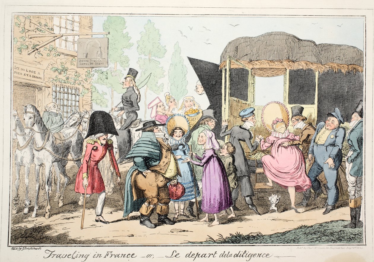 السفر في فرنسا أو Le Depart de la Diligence ، الحانة. 1835 (النقش اليدوي) بواسطة جورج كروكشانك