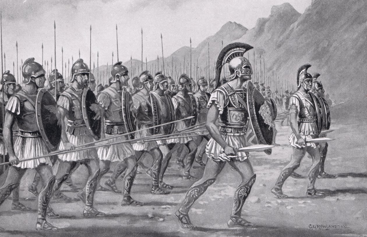 كتائب مقدونية ، رسم توضيحي من "تاريخ الأمم لهاتشينسون" ، 1915 بواسطة جورج درفيل رولاندسون