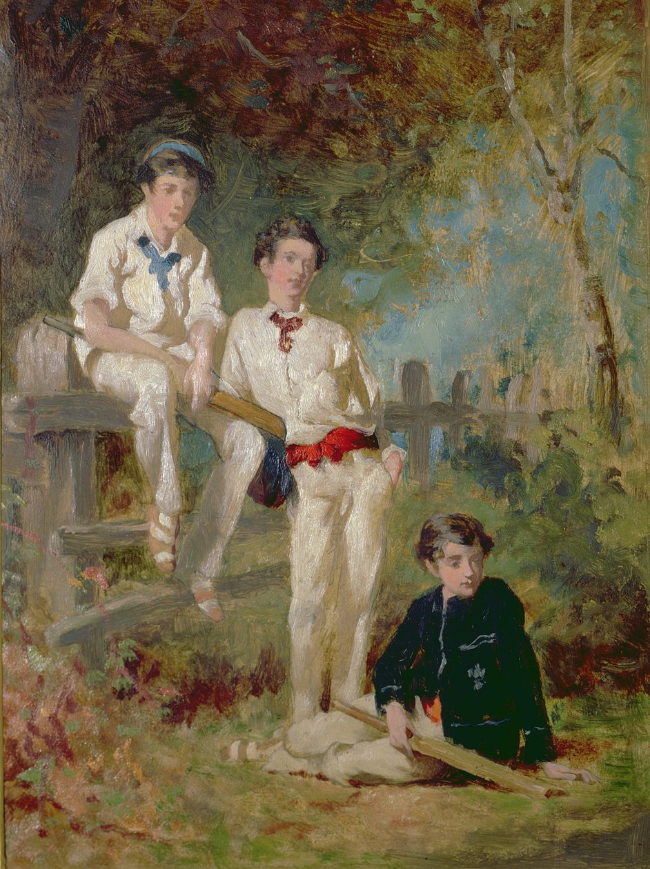 ثلاثة صغار لاعبي الكريكيت ، c.1883 (زيت على البطاقة) بواسطة جورج الجار هيكس
