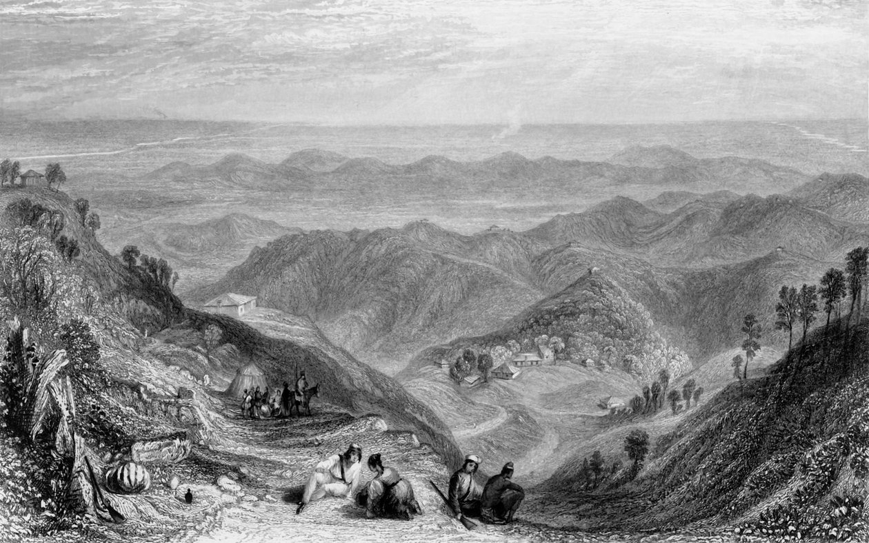 "Mussooree and the Dhoon، from Landour" ، ١٨٣٨. بواسطة جورج فرانسيس وايت
