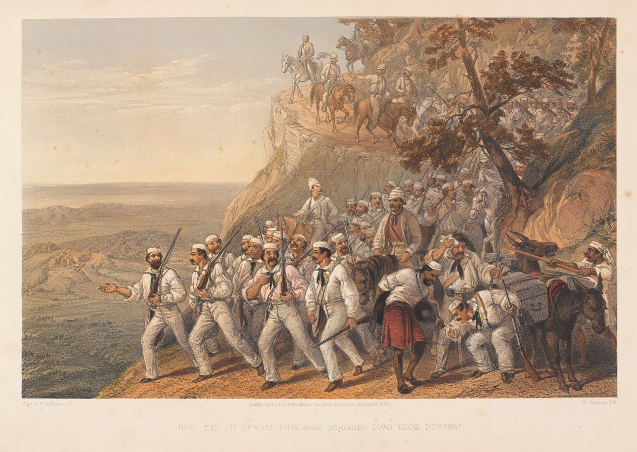 "البنغالية الأول من Fusiliers يسيرون من Dugshai ؟، 1857 بواسطة جورج فرانكلين أتكينسون