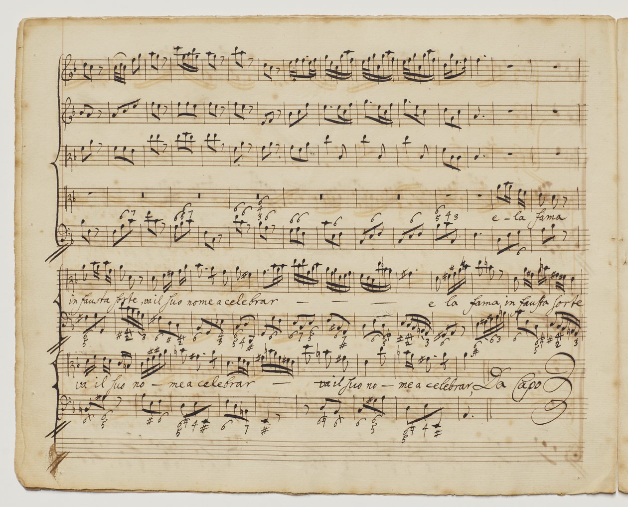 Preggio هو sol d "un alma forte، f.6v from" Aditionall [sic] Songs for Rinaldo "، c.1717 بواسطة جورج فريدريك هاندل
