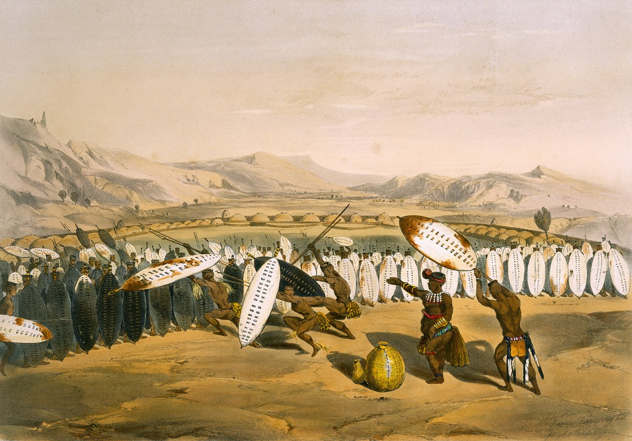 Umpanda مراجعة قواته في Nonduengi ، اللوحة 12 من "The Kafirs Illustrated" ، 1849 بواسطة جورج فرينش انجاس