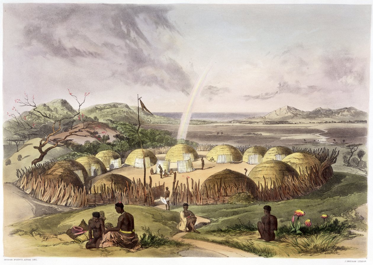 "Zulu Kraal قرب Umlazi ، ناتال" ، ١٨٤٩ بواسطة جورج فرينش انجاس
