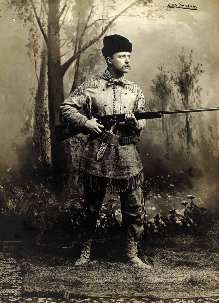 ثيودور روزفلت في جلد الغزال ، داكوتا تيريتوري حوالي عام 1885 (صورة b / w) بواسطة جورج جرانثام - بين خدمة الأخبار باين