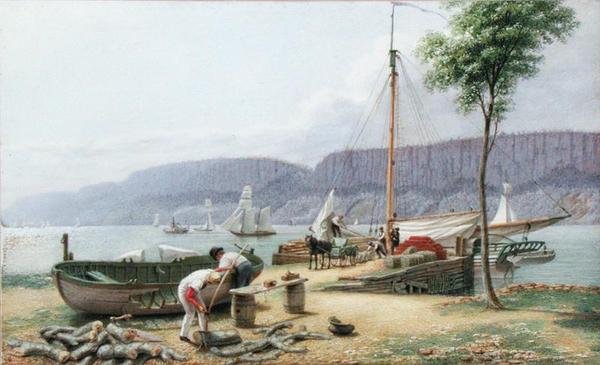 بعد الظهر - هبوط هاستينغز. Palisade Rocks in Shadow ، نيويورك ، حوالي عام 1836 (ألوان مائية وغواش وجرافيت على ورق) بواسطة جورج هارفي