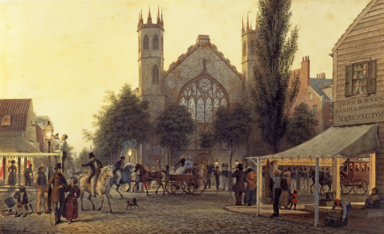 ليلة الخريف ، كنيسة سانت توماس ، نيويورك ، c.1835 بواسطة جورج هارفي
