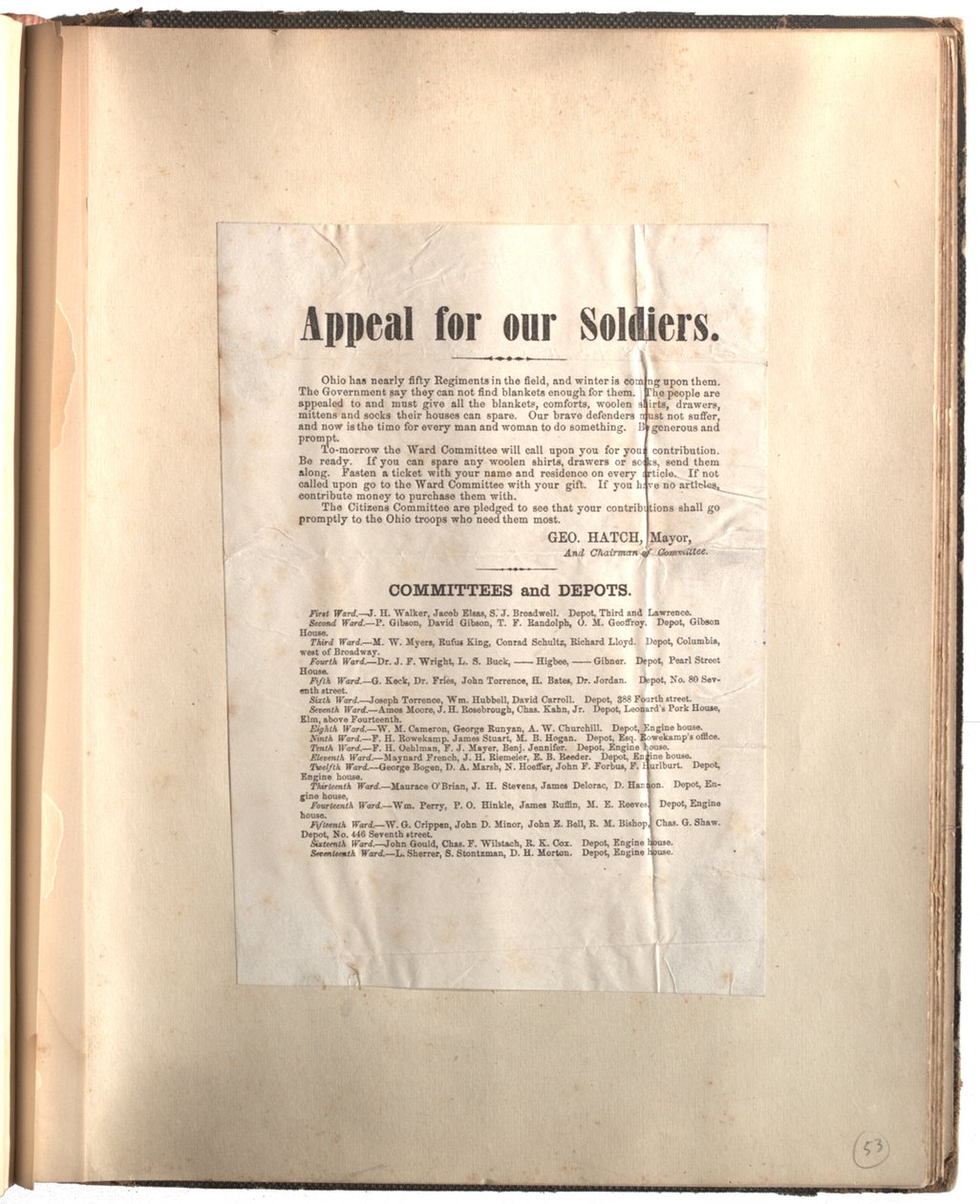 نداء لجنودنا ، أوهايو [في سجل القصاصات] ، c.1861-1865 بواسطة جورج هاتش