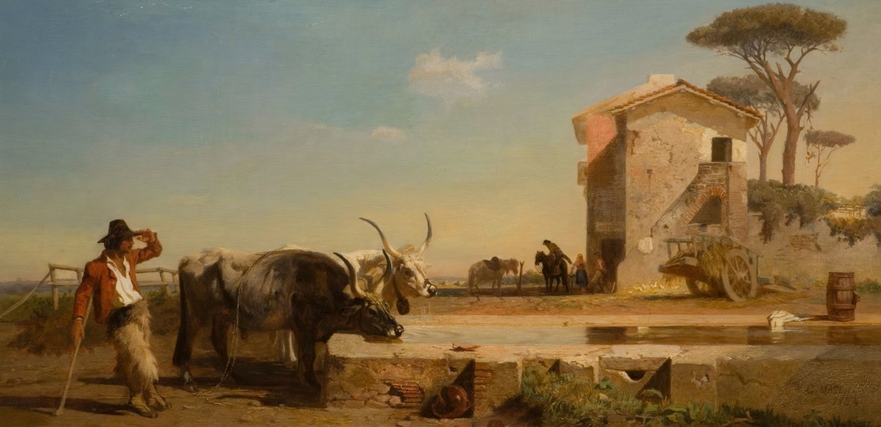 ماشية في مكان للشرب في كامباجنا ، روما ، 1854. بواسطة جورج هيمنج ميسون