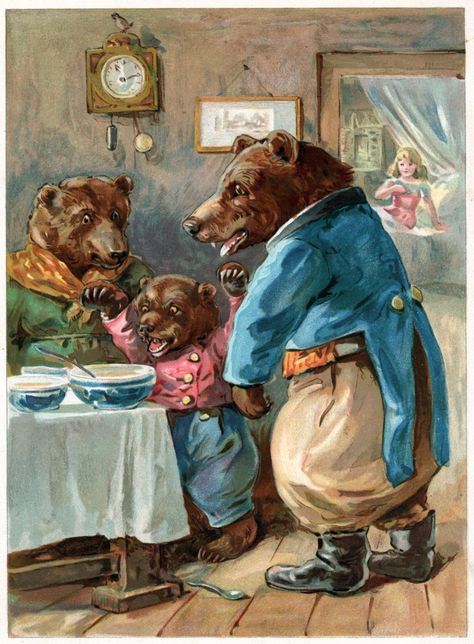 "من يأكل ثريدتي؟" ، رسم توضيحي من "ذات مرة" نشره إرنست مستر ، حوالي 1900 (لون ليثو) بواسطة جورج هنري طومسون