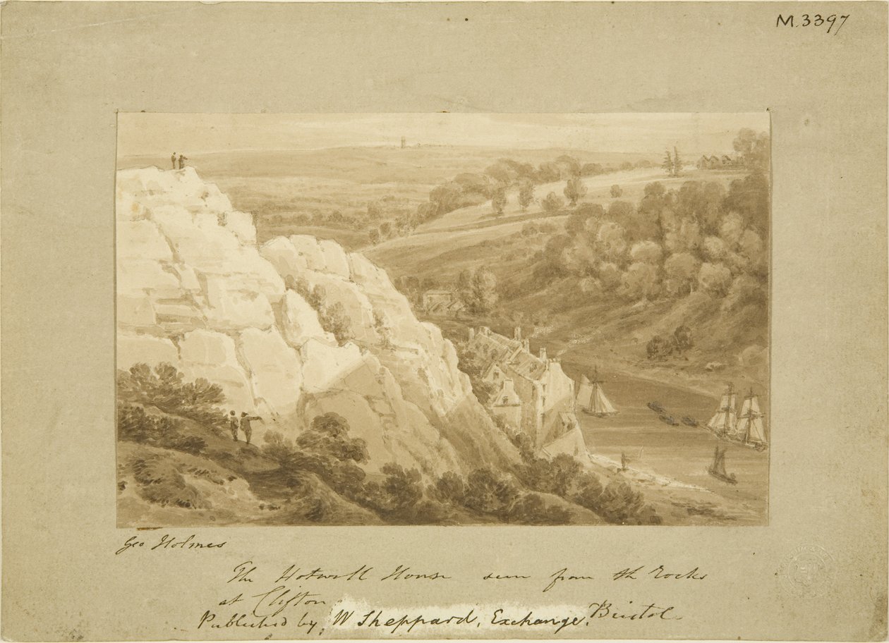 Hotwell House from Clifton Rocks, c.1815 (pencil & watercolor on paper) بواسطة جورج هولمز