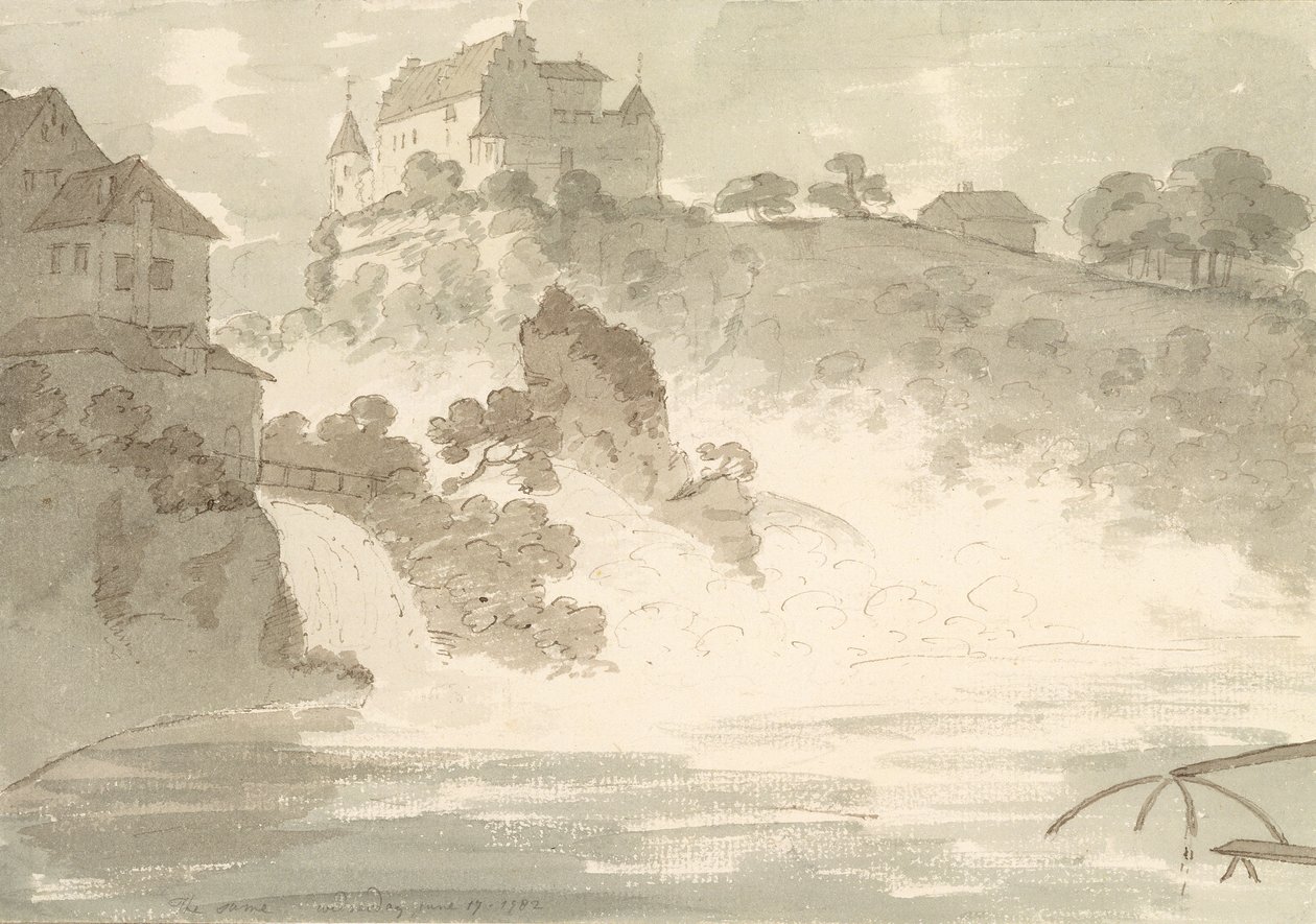 يقع في Schauffhausen ، 1782 (مرحاض فوق الجرافيت مع قلم وحبر على ورق) بواسطة جورج هاولاند بومونت