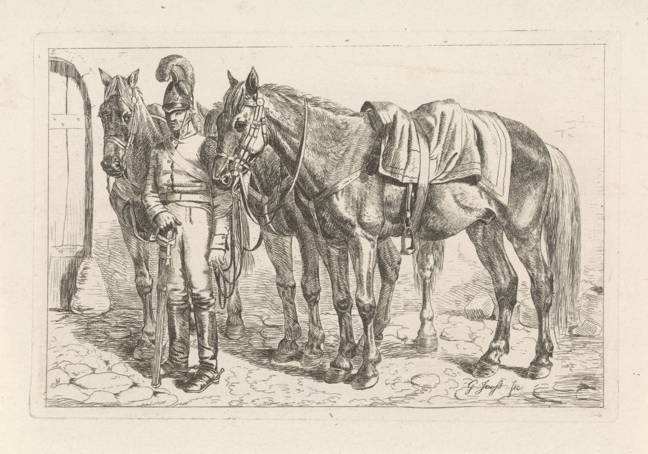 Cuirassier وثلاثة خيول بواسطة جورج جوس