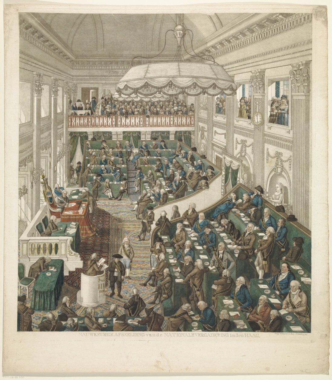 أول جمعية وطنية في لاهاي ، 1796 صورة دقيقة للجمعية الوطنية في لاهاي (العنوان على الجسم) بواسطة جورج كوكرز