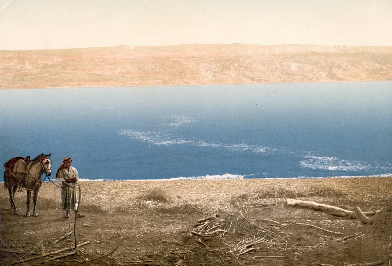 رجل مع حصان يقف بالقرب من البحر الميت ، حوالي عام 1890 - عام 1900 (طباعة ضوئية) بواسطة بارتولومي إستيبان موريللو واستوديو