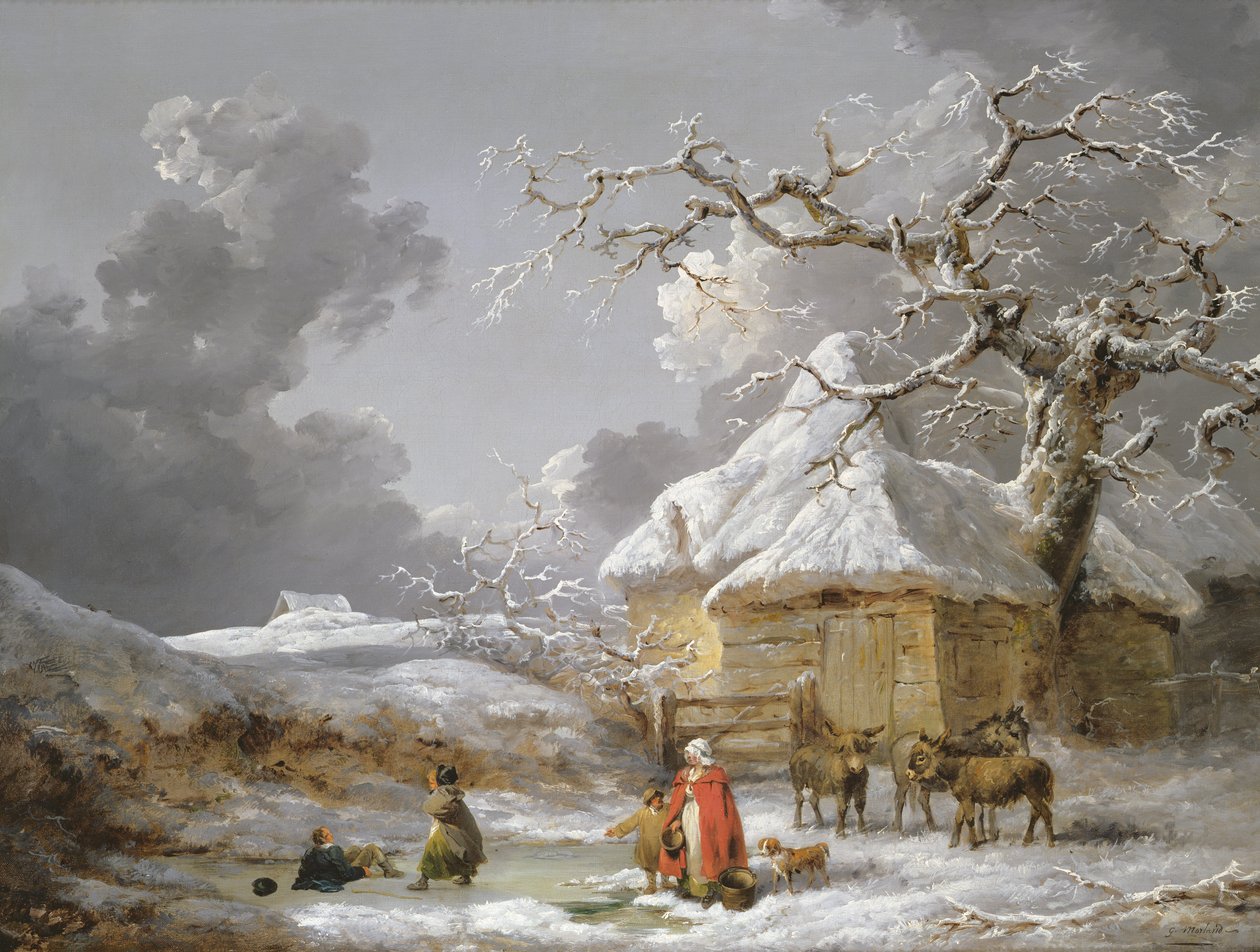 A Fall on the Ice (oil on canvas) بواسطة جورج مورلاند