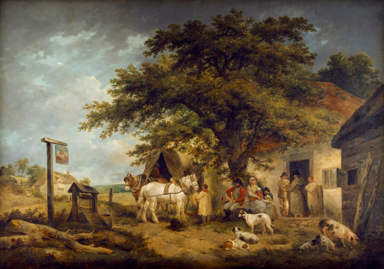 "توقف للجندي وعائلته" ، 1795-c1800 بواسطة جورج مورلاند