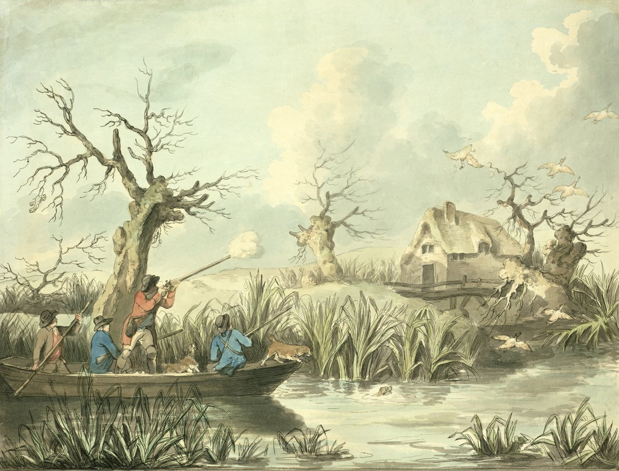 بطة الرماية ، محفور من قبل توماس رولاندسون (1756-1827) ، حانة. بقلم ج. هاريس ، 1789 (النقش الملون) (انظر أيضًا 125725-27) بواسطة جورج مورلاند