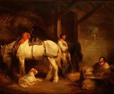 عمال و Carthorses في الداخلية مستقرة بواسطة جورج مورلاند