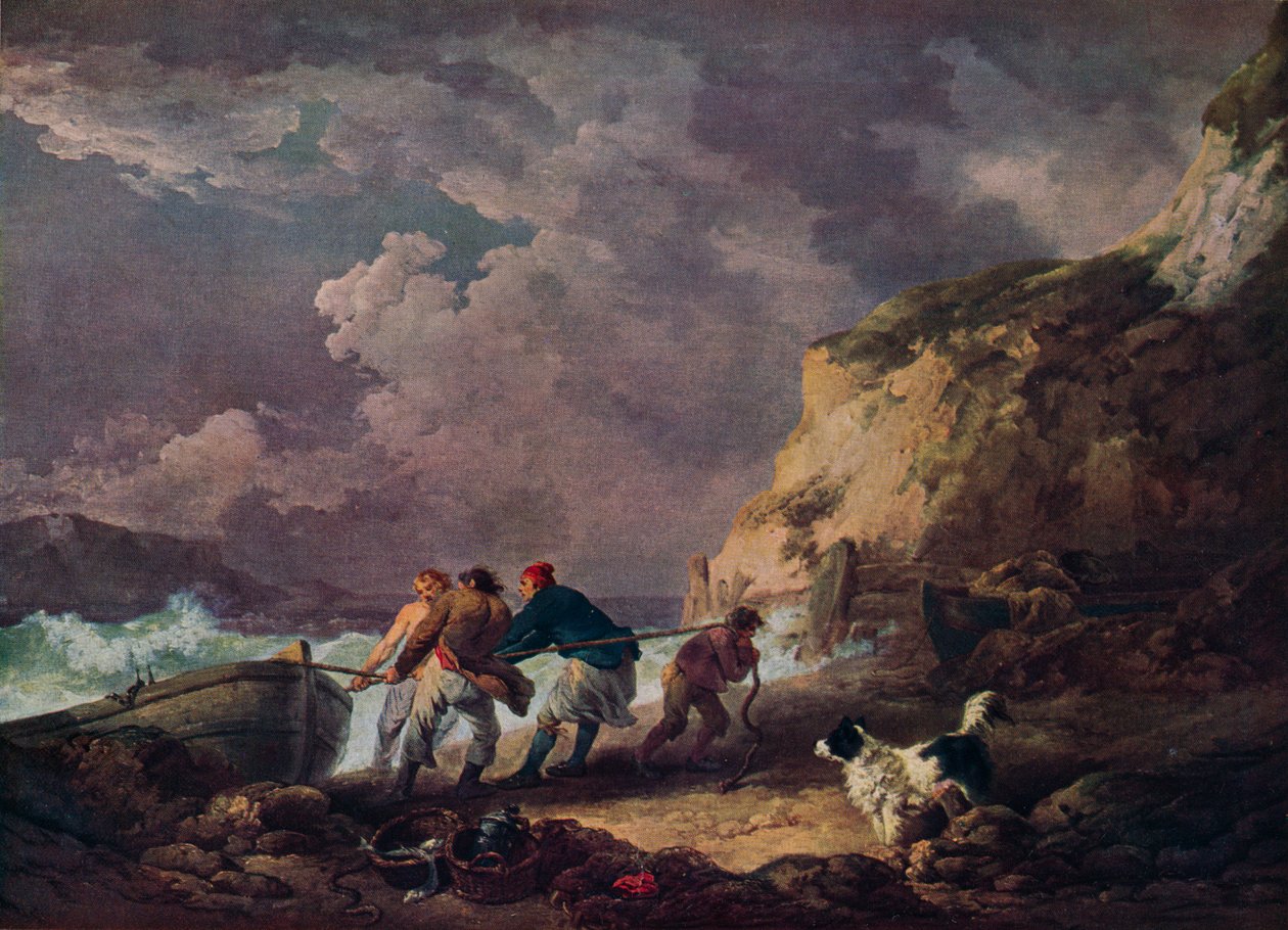 شاطئ البحر: الصيادون يسحبون في قارب ، 1791. بواسطة جورج مورلاند