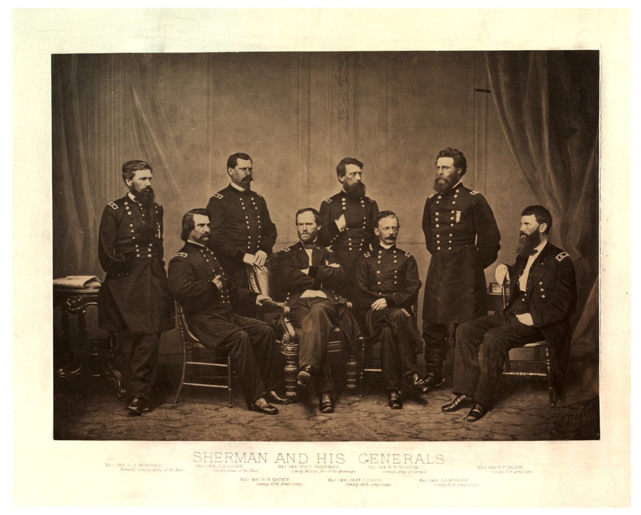 شيرمان وجنرالاته [تمت إضافة بلير من صورة سلبية أخرى قبل الطباعة] ، 1865 (صورة بني داكن) بواسطة جورج إن بارنارد