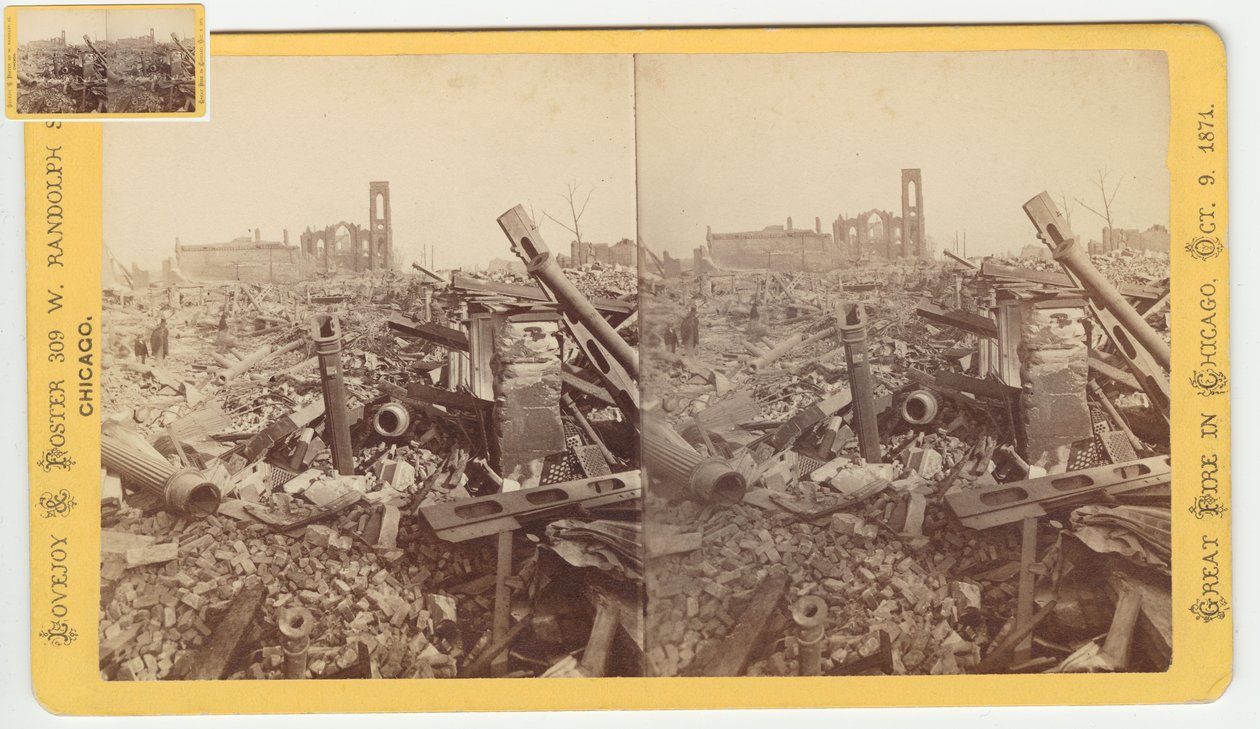 صورة مجسّمة لأطلال متجر ماموث فيلد وليتر بعد حريق شيكاغو عام 1871 ، 1871 (صورة وزن الجسم على حامل البطاقة) بواسطة جورج إن بارنارد