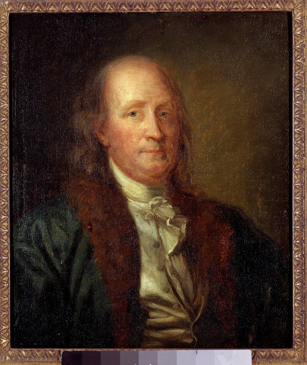 صورة لبنجامين فرانكلين (1706-1790) ، عالم فيزياء وفيلسوف وسياسي أمريكي لوحة لجورج بيتر ألكسندر هيلي (1808-1894) صن. 0،33 × 0،27 م. بواسطة جورج بيتر الكسندر هيلي