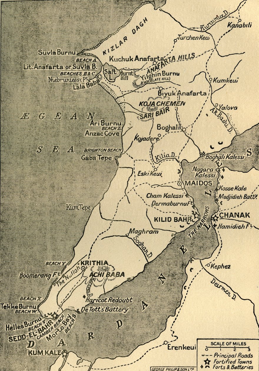 خريطة شبه جزيرة جاليبولي ، 1919. بواسطة شركة جورج فيليب اند سون المحدودة