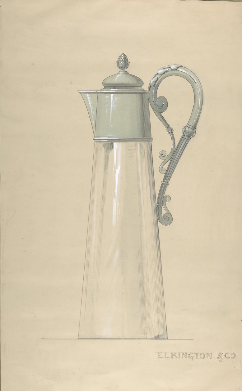 تصميم إبريق ماء زجاجي وفضي ، مع غطاء ، 1820-65. بواسطة جورج ريتشاردز إلكينجتون