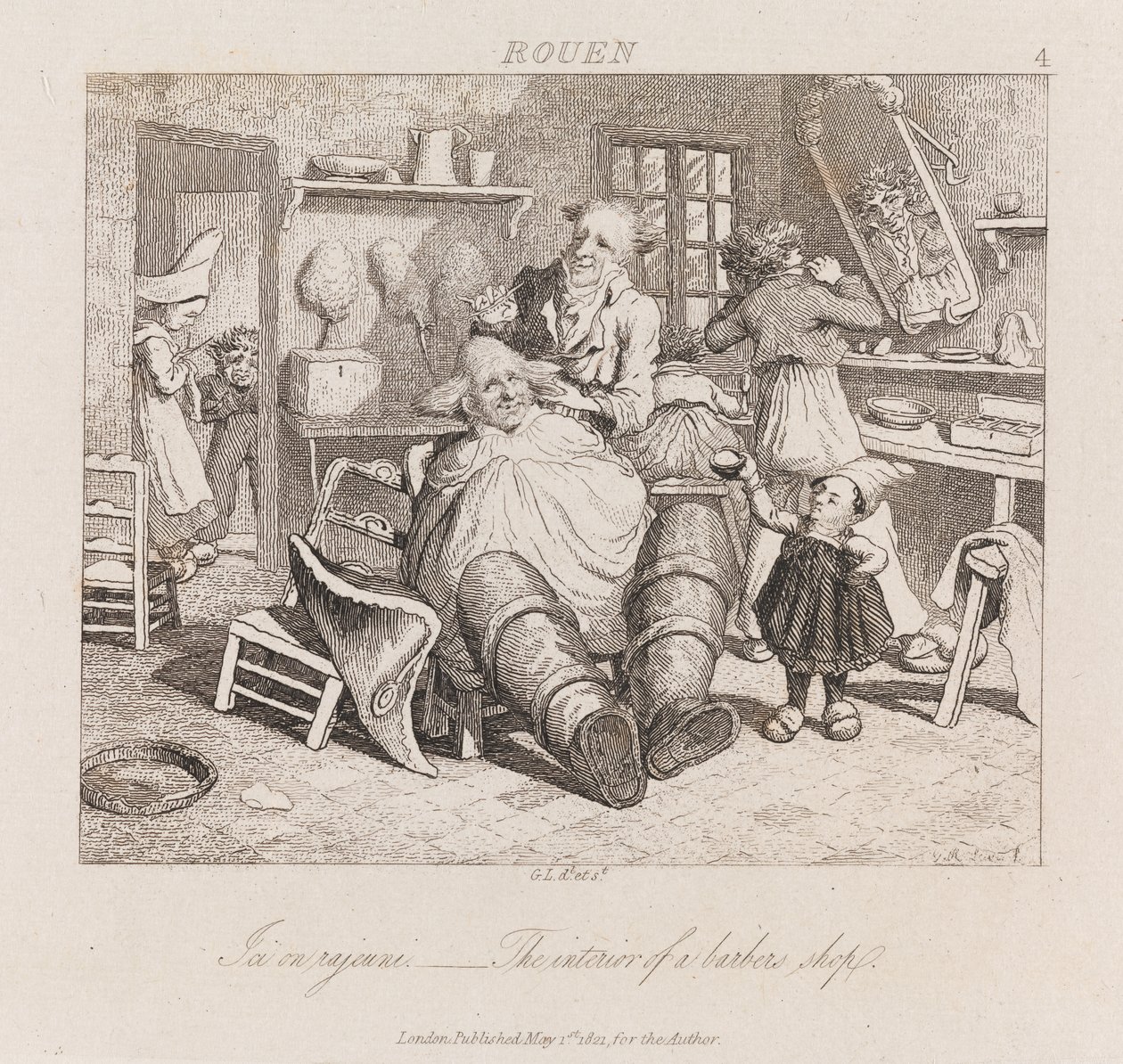 محل الحلاقة ، روان ، حوالي عام 1821 (حفر) بواسطة جورج روبرت لويس
