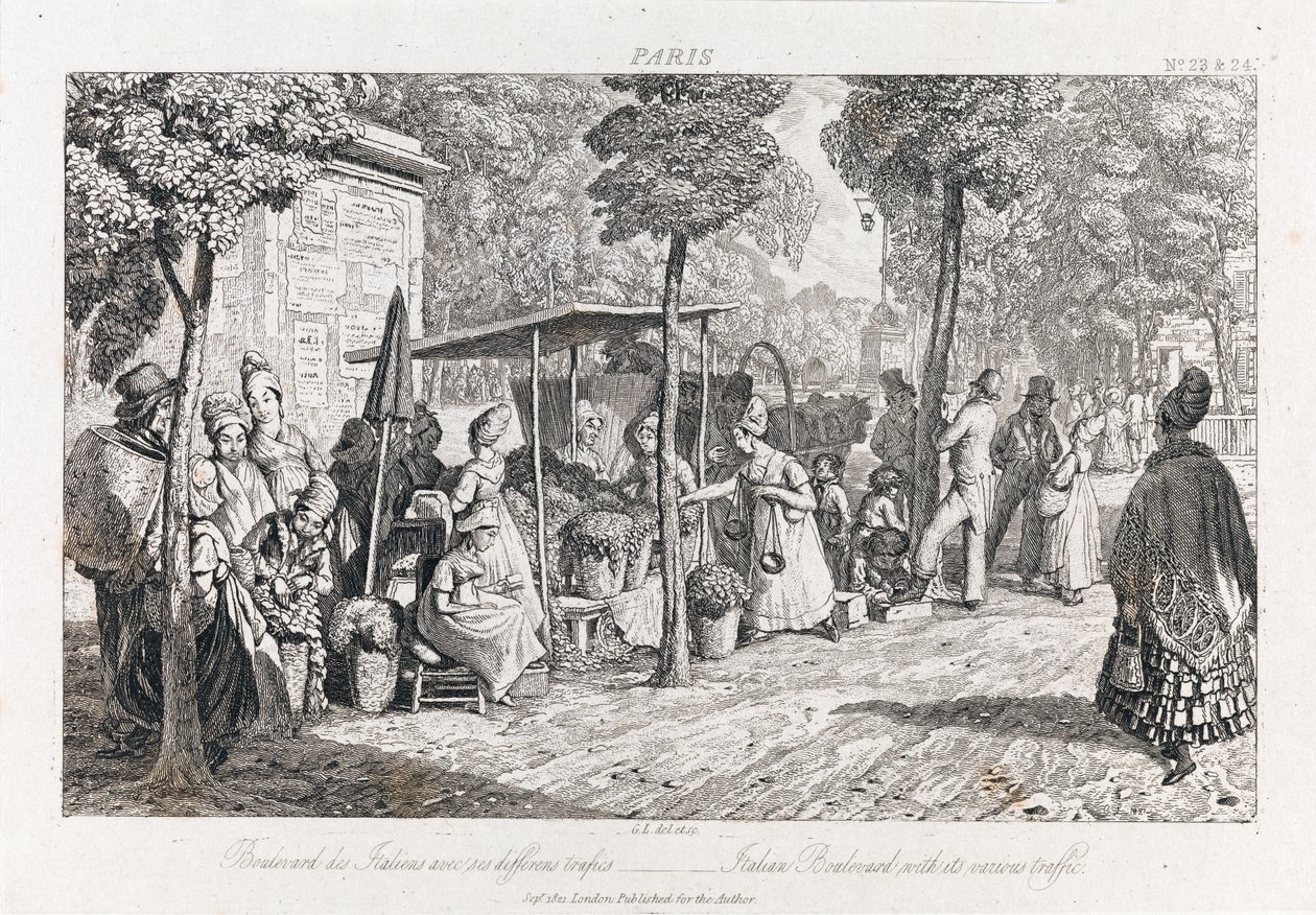 Boulevard Des Italiens ، حوالي عام 1821 (حفر) بواسطة جورج روبرت لويس