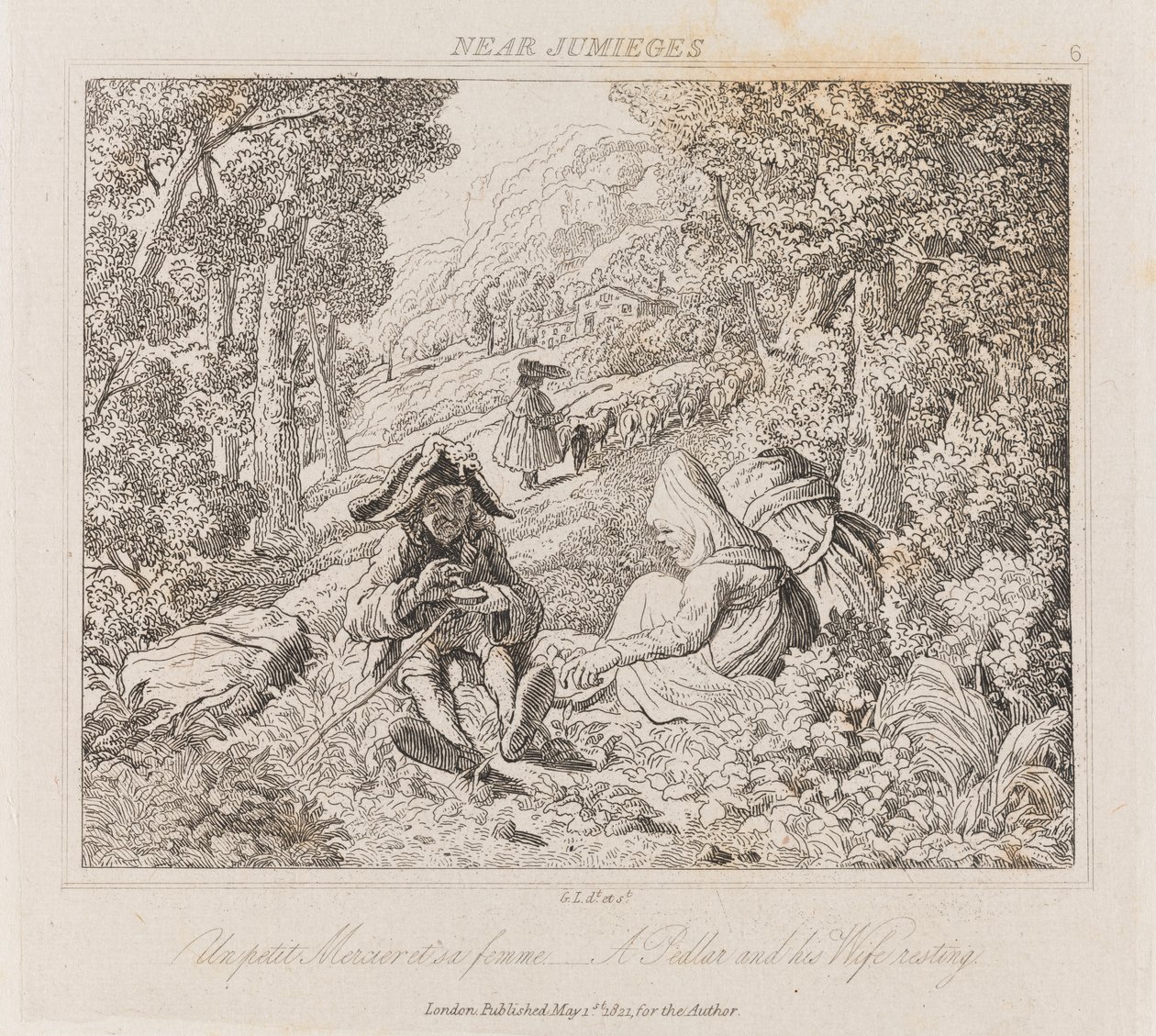 بائع متجول وزوجته بالقرب من Jumieges ، حوالي عام 1821 (حفر) بواسطة جورج روبرت لويس