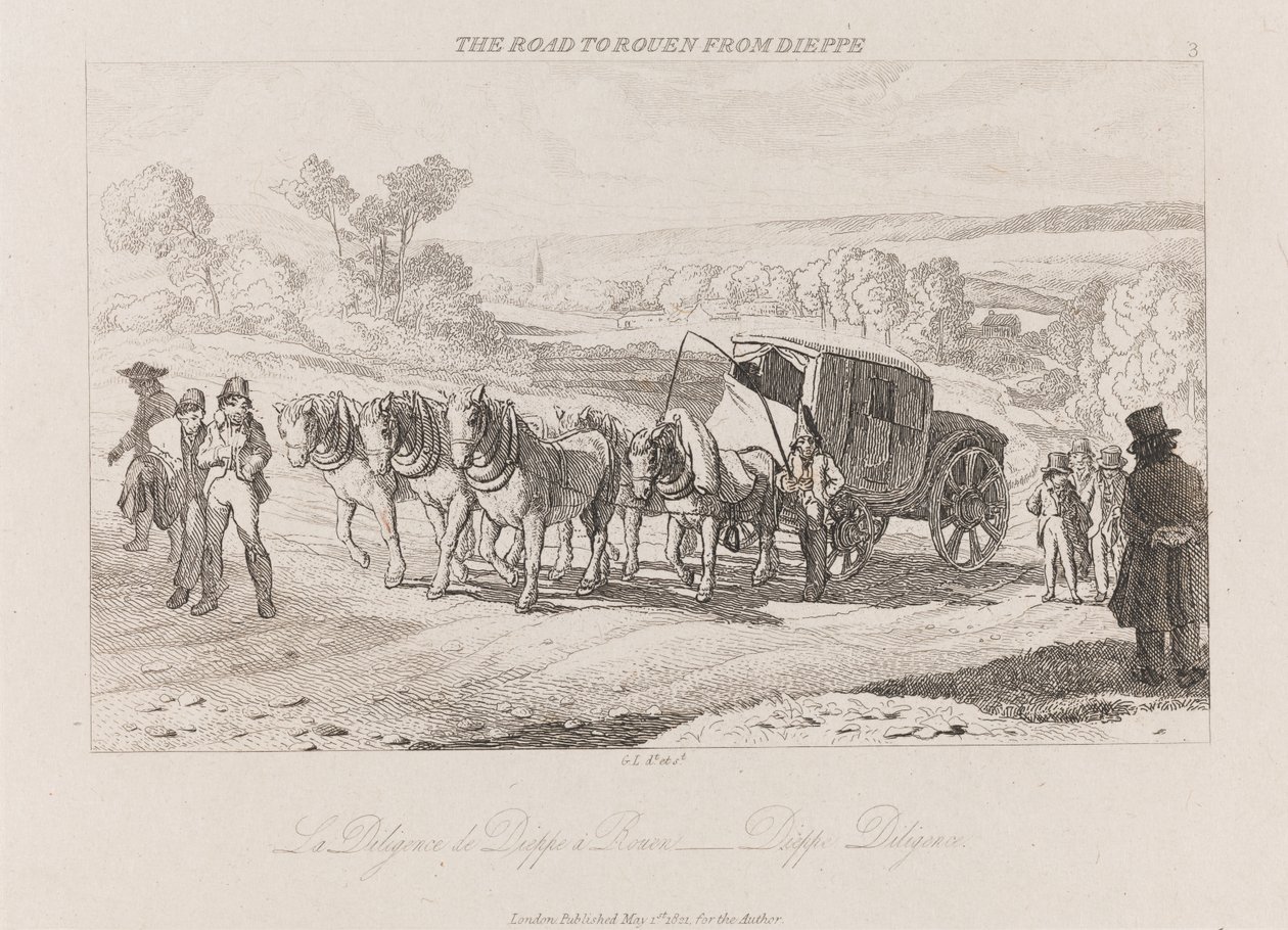 الطريق إلى روان من دييب ، الاجتهاد ، كاليفورنيا. 1821 (حفر) بواسطة جورج روبرت لويس