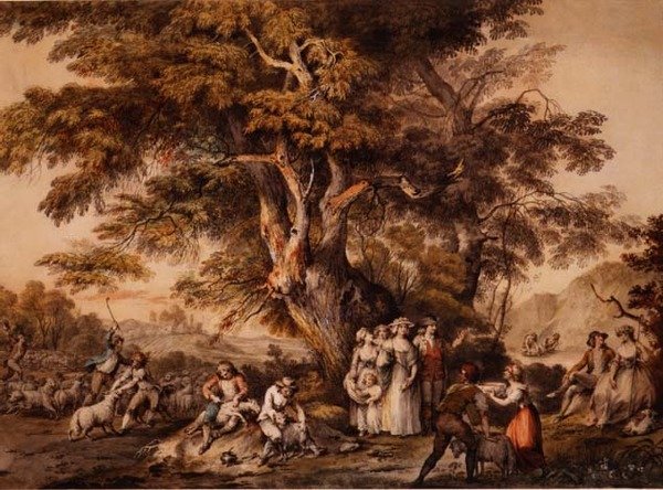 الصيف: قص الأغنام ، حوالي عام 1780 (ألوان مائية ولون جسم على ورق) بواسطة جورج روبرتسون