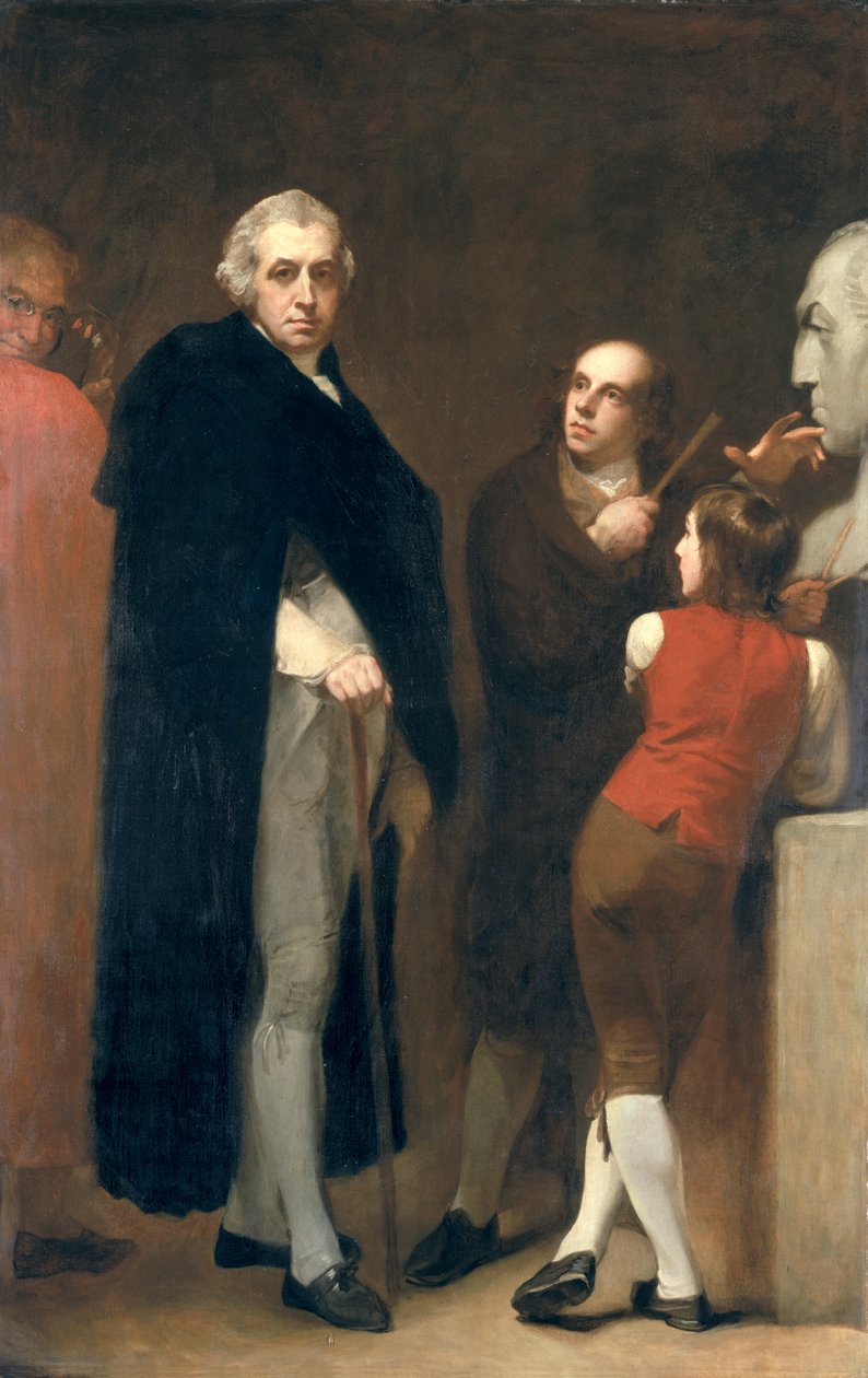 جون فلاكسمان (1755-1826) وهو يصور تمثال نصفي لوليام هايلي (1745-1820) ، 1791-92 بواسطة جورج رومني