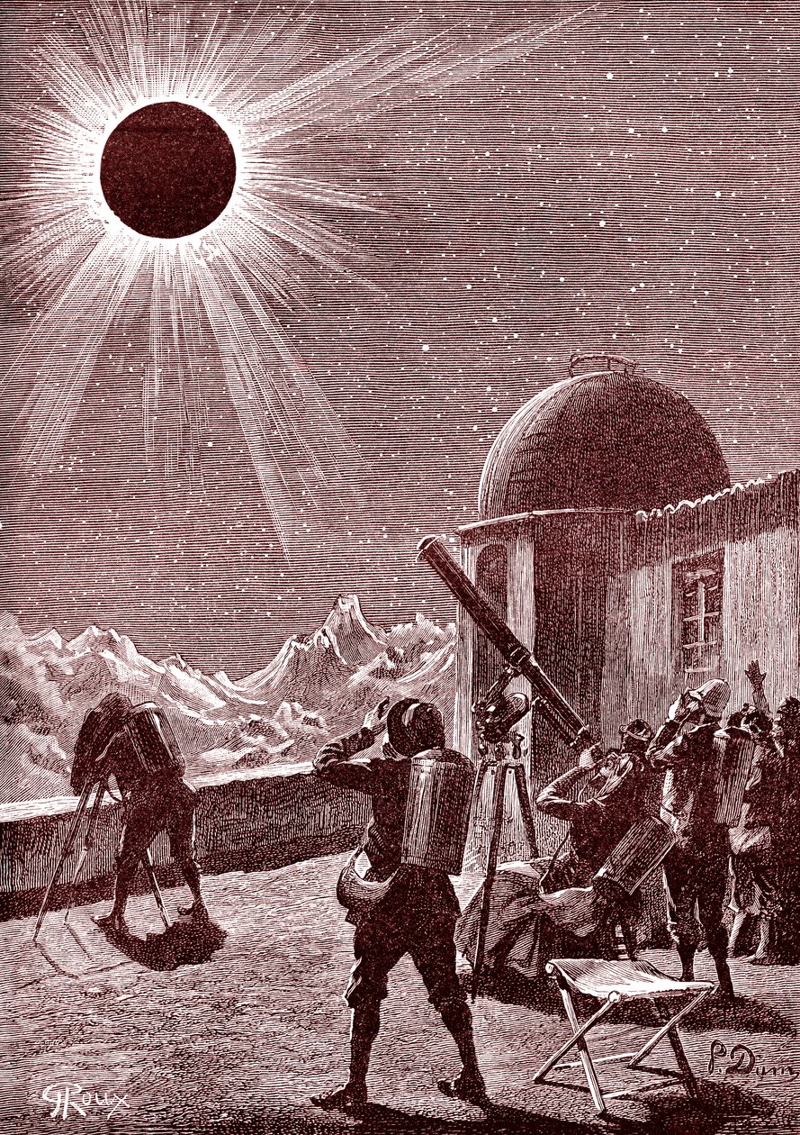 المستكشفون في الصحراء الأفريقية ينظرون إلى الكسوف. 1888 (نقش) بواسطة جورج رو