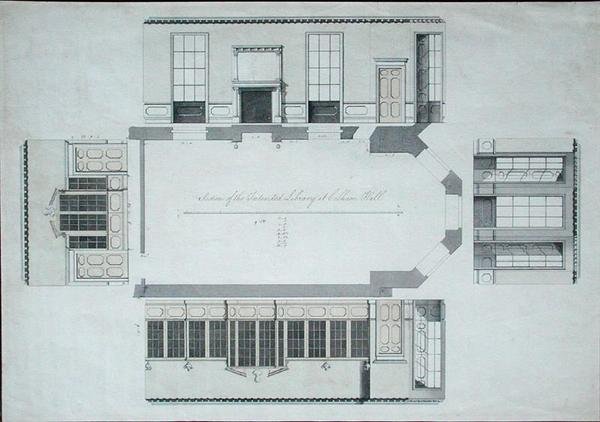 قسم المكتبة المقصودة في Cobham Hall ، Kent (قلم وحبر مع غسل ملون على الورق) بواسطة جورج شكسبير