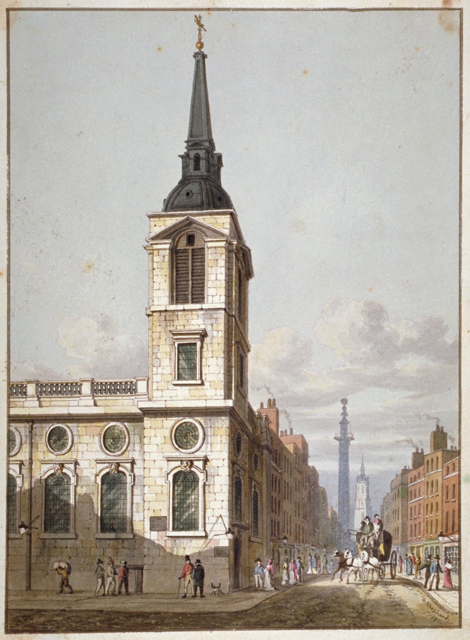 كنيسة St Benet Gracechurch وشارع Gracechurch ، مدينة لندن ، 1811 بواسطة جورج شيبرد