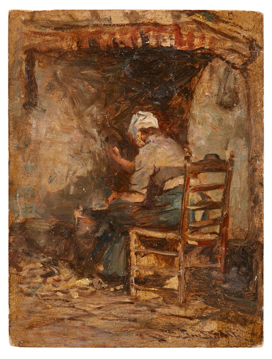 رسم تخطيطي لخادمة اللبن (زيت على ظهر السفينة) بواسطة جورج سميث