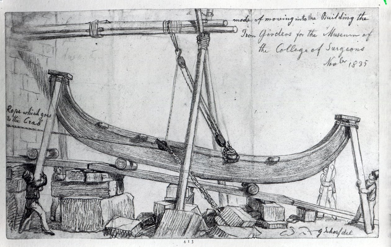نقل العوارض الحديدية المستخدمة لبناء متحف Hunterian في الكلية الملكية للجراحين ، 1835 بواسطة جورج سنر شارب