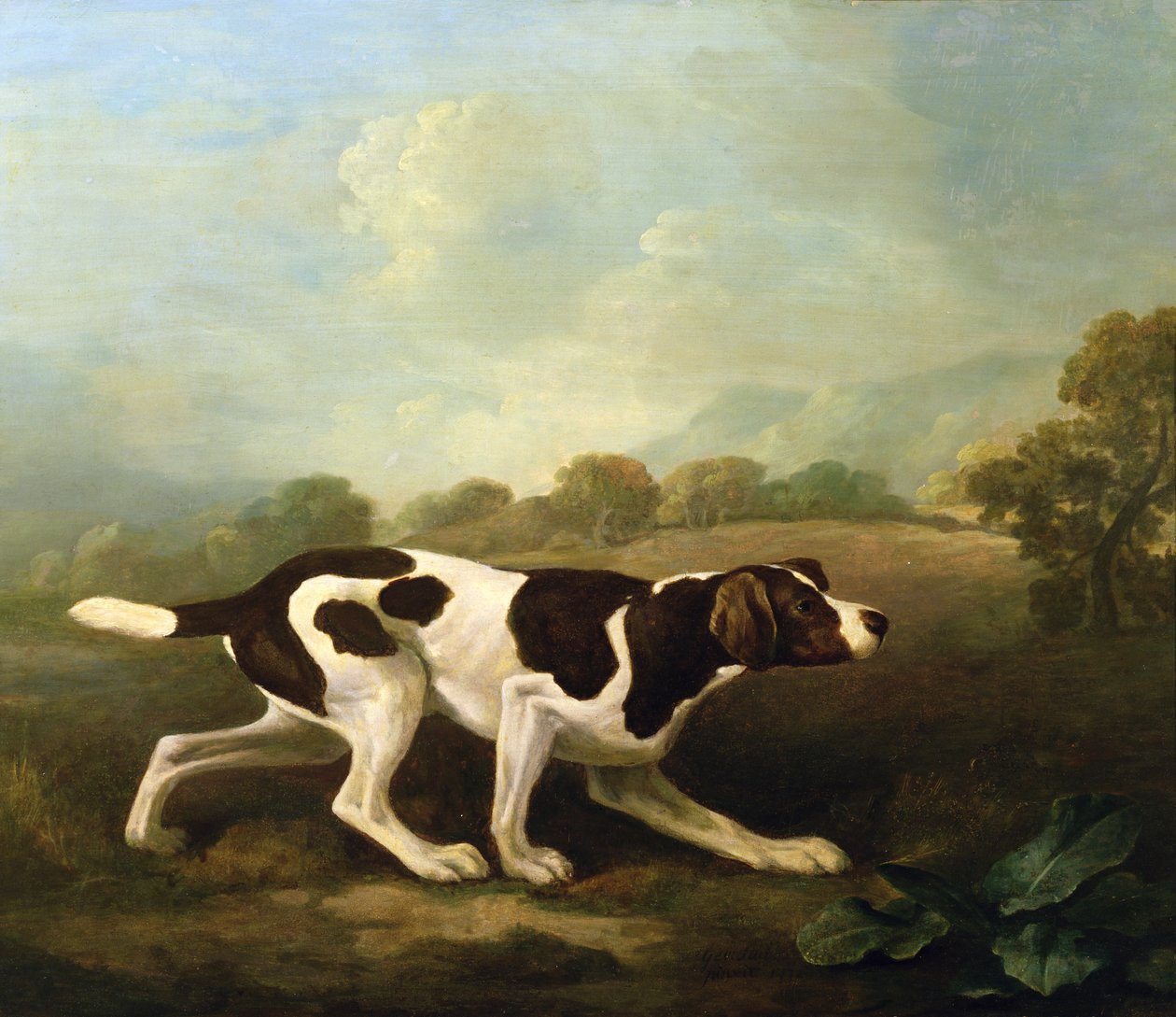 A Pointer (oil on canvas) (for pair see 266117) بواسطة جورج ستابس